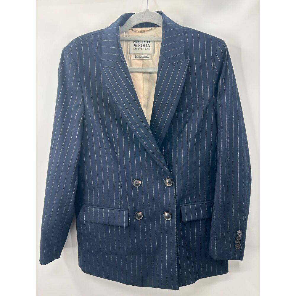 Scotch Soda Jacket Pinstripe Double Breasted Boyfriend Blazer Night Size XS